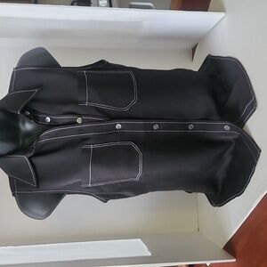 FRAME 70's Contrast-Stitch Silk Top XS B/W